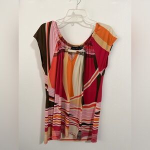 Axcess Multicolor Short Sleeve V-Neck Stripe Top - Pink, Coral, Black